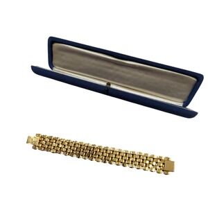 vintage 1940s swiss made 4 row panther link bracelet 20 micron gold plated boxed